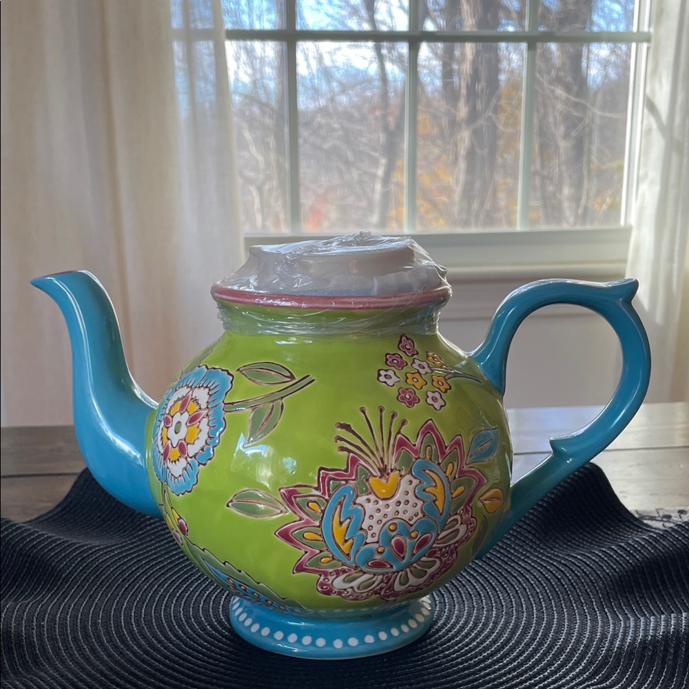 Dutch Wax Colorful Hand Painted Floral Ceramic New Teapot and 2 Cups Set - Picture 4 of 15